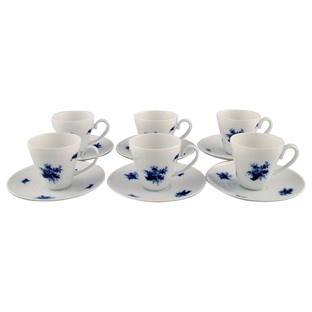 Bjørn Wiinblad for Rosenthal, Six Romanze Blue Flower Mocha Cups with Saucers For Sale