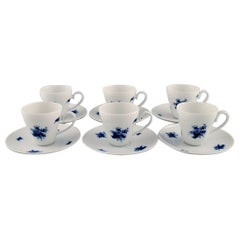 Bjørn Wiinblad for Rosenthal, Six Romanze Blue Flower Mocha Cups with Saucers