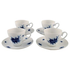 Bjørn Wiinblad for Rosenthal, Four Romanze Blue Flower Coffee Cups with Saucers