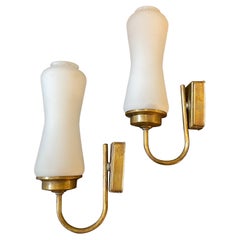 1960s Mid-Century Modern Brass and Glass Italian Wall Sconces