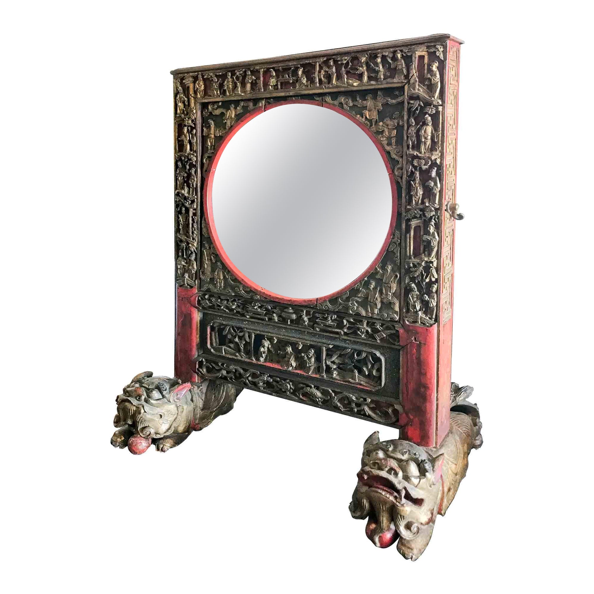 Ancient Glorious Standing Mirror, China Late 19th Century For Sale