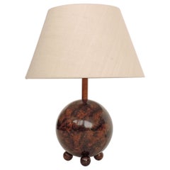 Art Deco Faux Marble Wooden Ball Table Lamp, Europe 1930s
