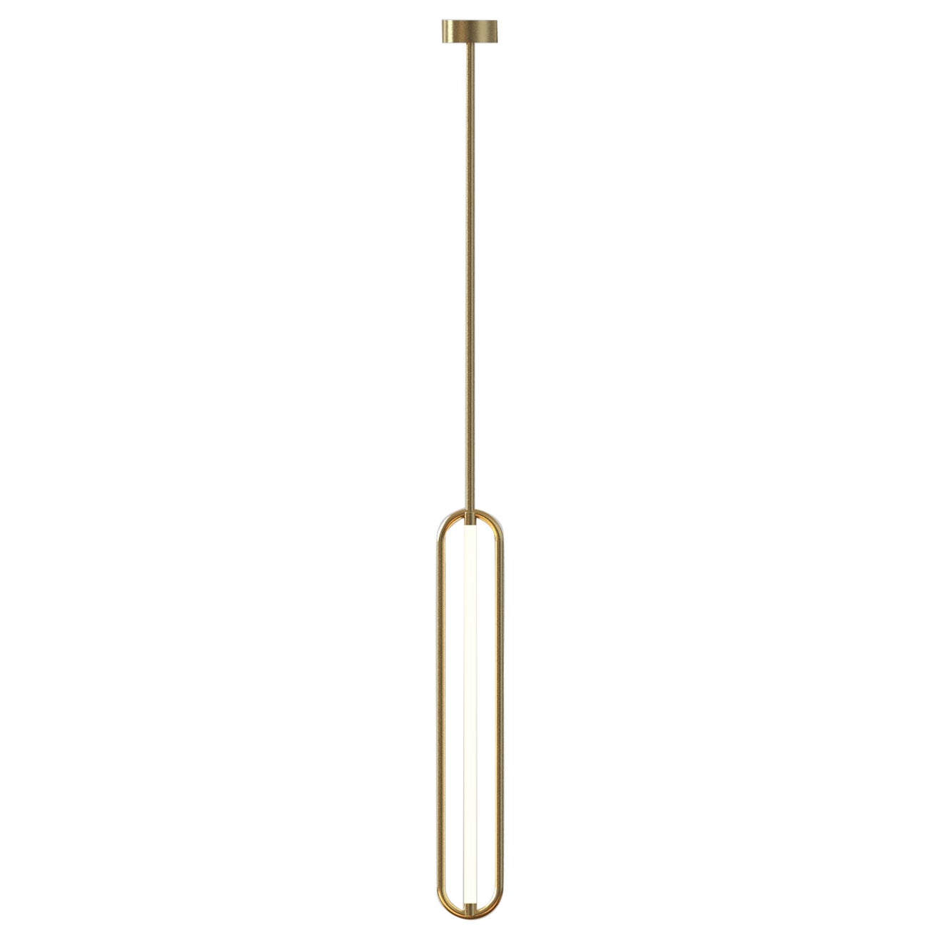 Hanging Loop Lamp with Brass and Milky White Acrylic Tube