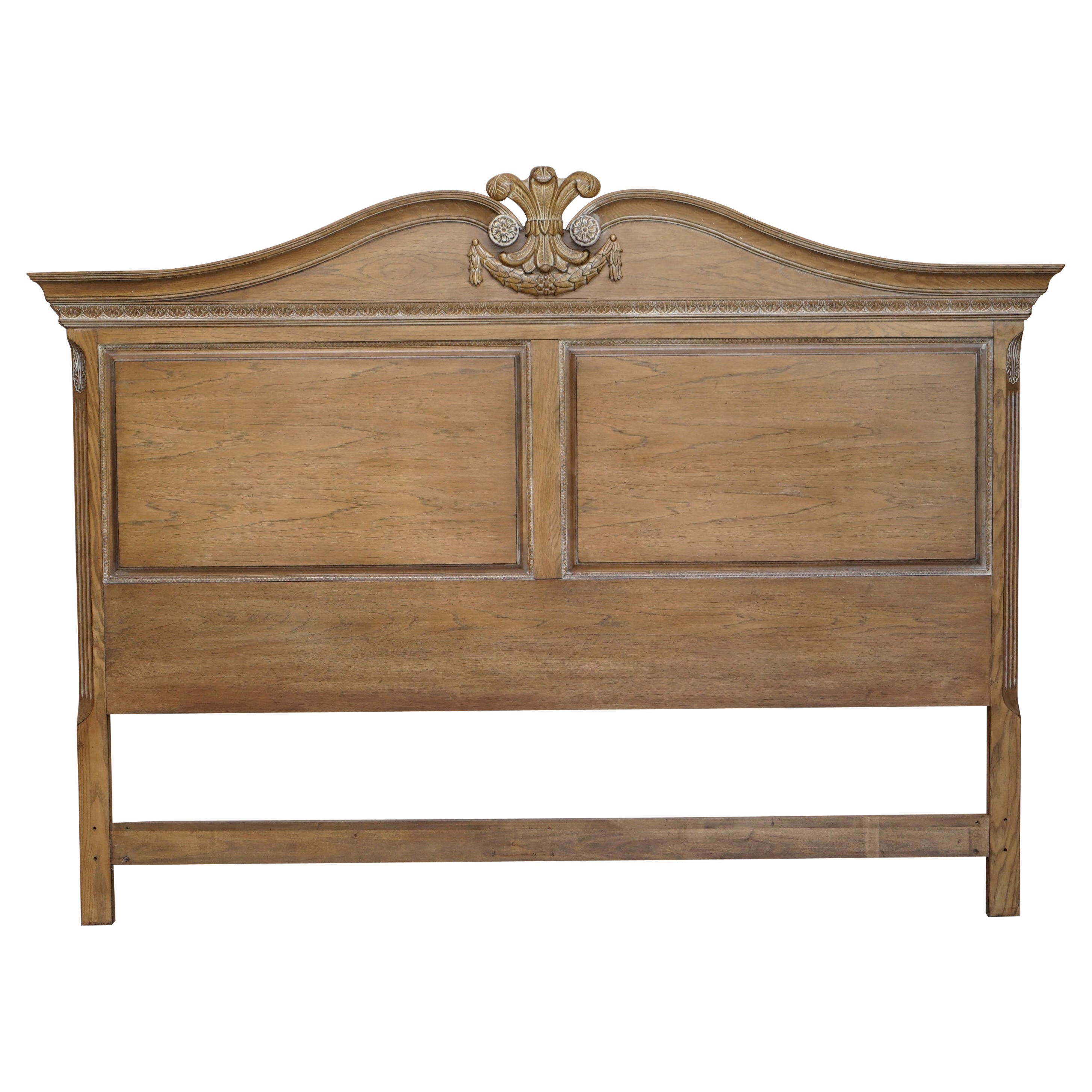 Limed Oak Super King Size Headboard with Prince Charles Flur De Lis Feathers For Sale