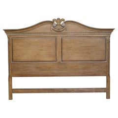 Vintage Limed Oak Super King Size Headboard with Prince Charles Flur De Lis Feathers