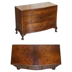 Antique Serpentine Fronted Claw & Ball Feet Flamed Hardwood Chest of Drawers