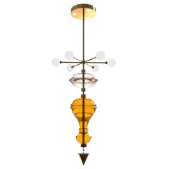 The Shikhara Hanging Pendant, 6 Feet Edition with Blown Glass and Brass