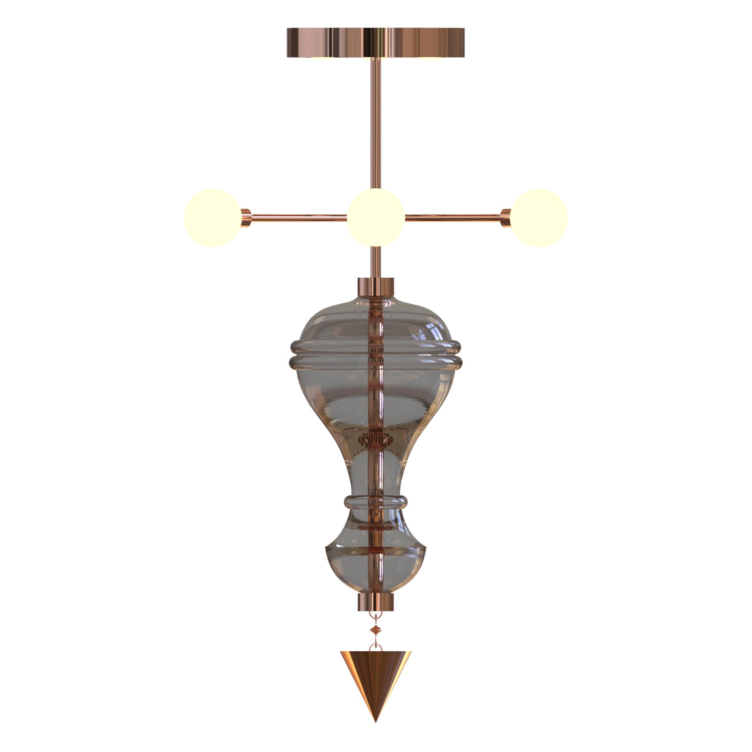 Shikhara Hanging Pendant Light, 4 Feet Edition with Blown Glass and Brass For Sale