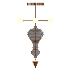 Shikhara Hanging Pendant, 4 Feet Edition with Blown Glass and Brass