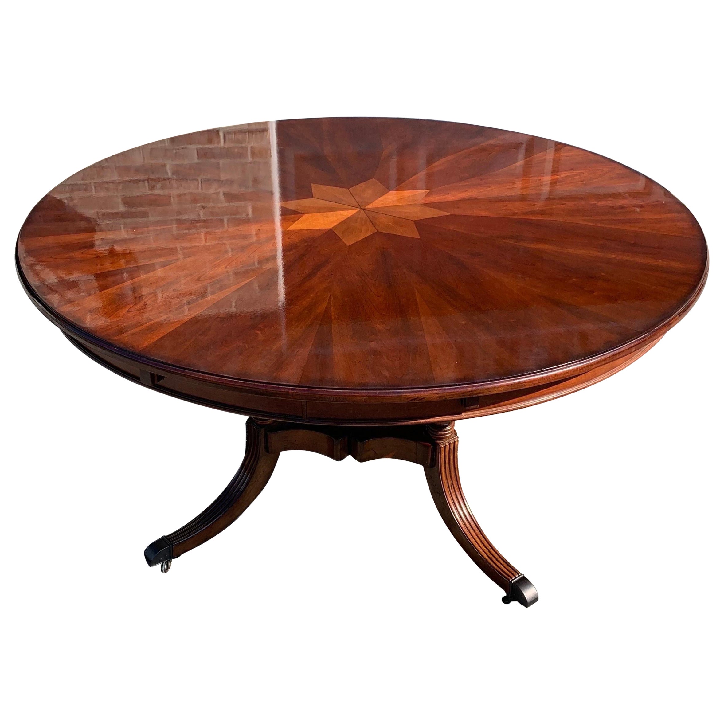 Round Mahogany Solid Wood Pedestal Dining Table with Perimeter Leaves