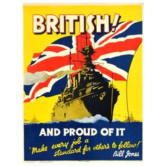 Affiche de motivation vintage d'origine britannique « British And Proud Of It » Bill Jones Union Jack