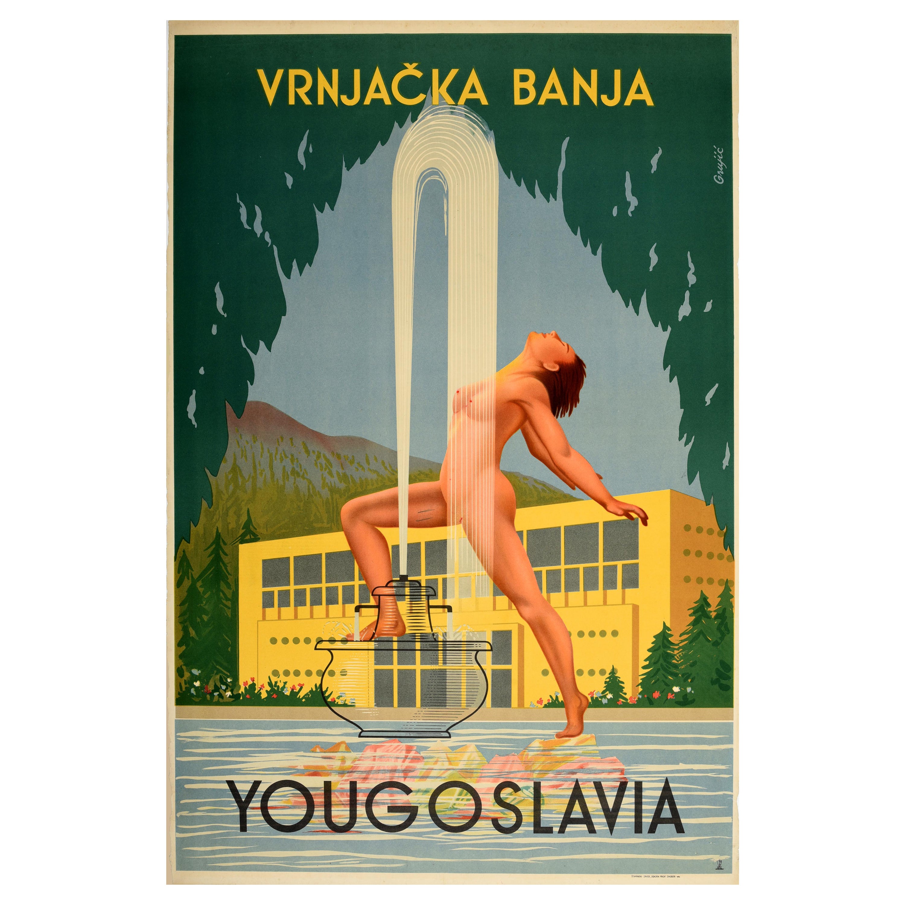 Affiche rétro originale de voyage Vrnjacka Banja Hot Springs Spa Town, Yugoslavia