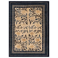 Antique Chinese Peking Cream And Blue Rug. Size: 6 ft x 8 ft 2 in