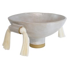 Decorative Ceramic Bowl #697 in White with White Cotton Fringe