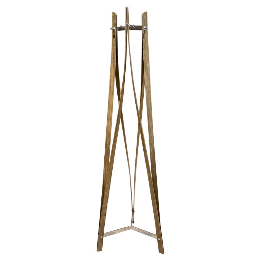 Freestanding Architectural Coat Rack Post Modern in Chrome Steel Bent Plywood
