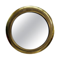 Italian Mid-Century Modern Round Brass Wall Mirror with Striped Pattern, 1970s