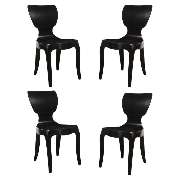 Modernist Set of 4 Amorphic Wingback Ebonized Walnut Dining/ Game Table