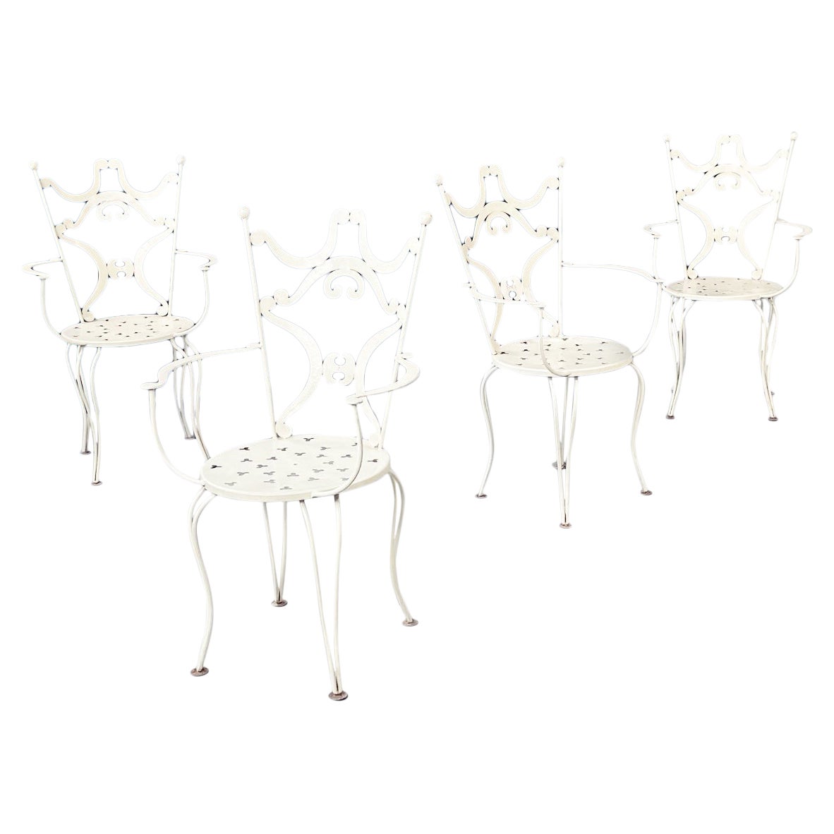 Italian Mid-Century Garden Chairs in White Wrought Iron Finely Worked, 1960s