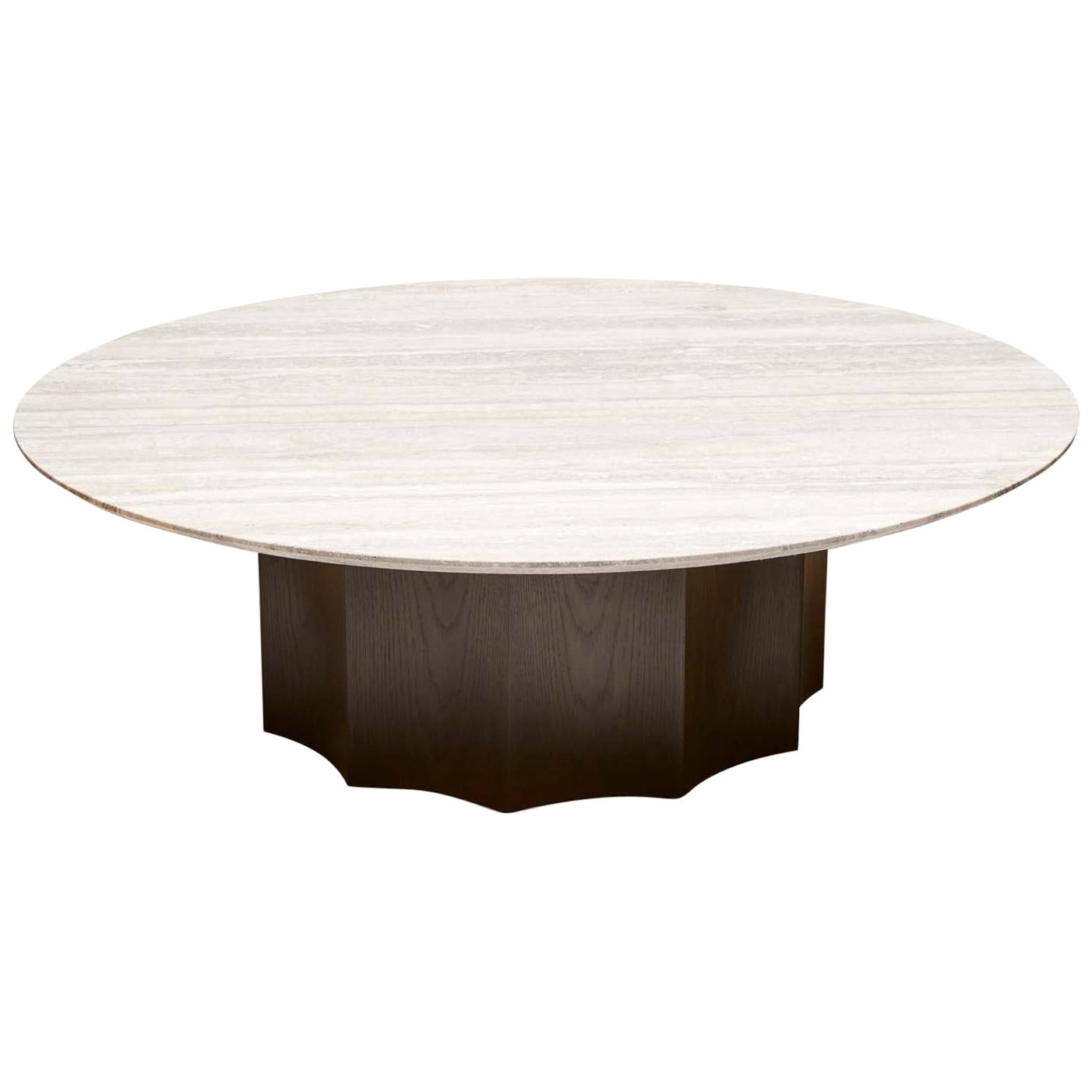 Oblong Travertine Marble and Walnut Cocktail Table For Sale at 1stDibs