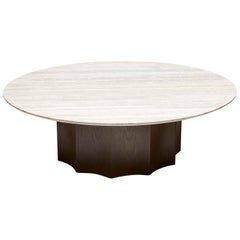 Travertine and Walnut Normandie Cocktail Table 48" by Lawson-Fenning