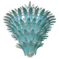 Barovier & Toso Style Murano Palmettes Light Blue Glass Chandelier, 2020