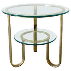 Used Mid Century Modern Two Tier Gold Glass Top Side Table
