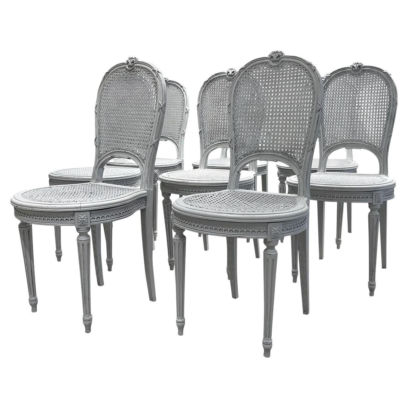 19th Century Grey Swedish Set of Eight Antique Pine Ladies Dining Room Chairs For Sale