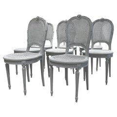 19th Century Grey Swedish Set of Eight Antique Pine Ladies Dining Room Chairs