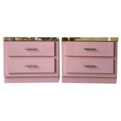 Postmodern Pink Lacquer Laminate & Gold Nightstands, a Pair