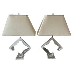 Mid Century Lucite Sculpted Table Lamps with Shades Circa 1970