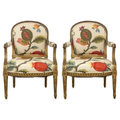 19th-C. French Carved Giltwood Bergere Chairs In Lee Jofa Linen - Pair