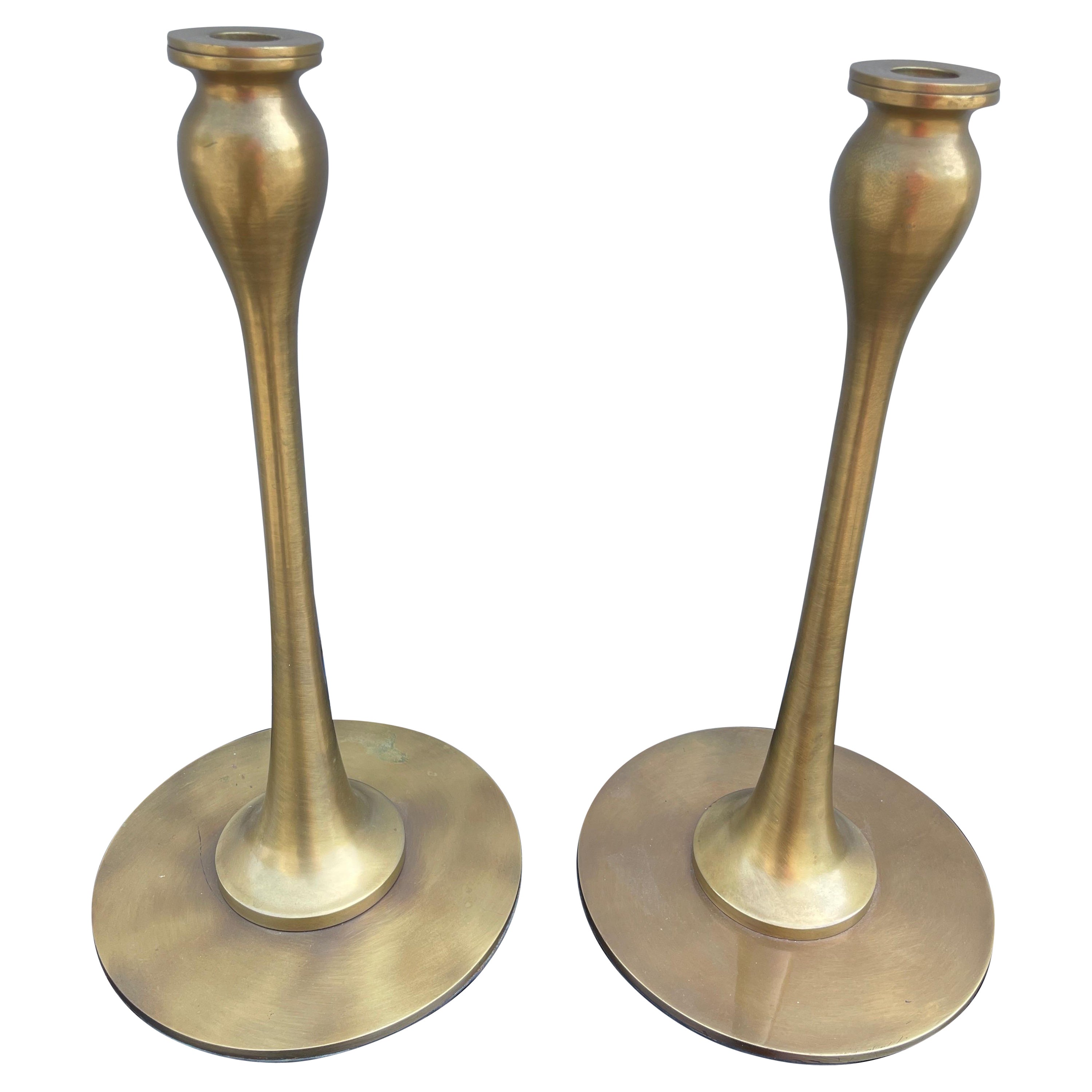 Pair of Brass Art Nouveau Style Candlesticks