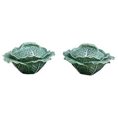 Pair of Majolica Cabbage Tureen's with Lids