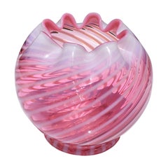 Round Pink Flashed Cranberry Art Glass Peppermint Swirl Vase Art Deco