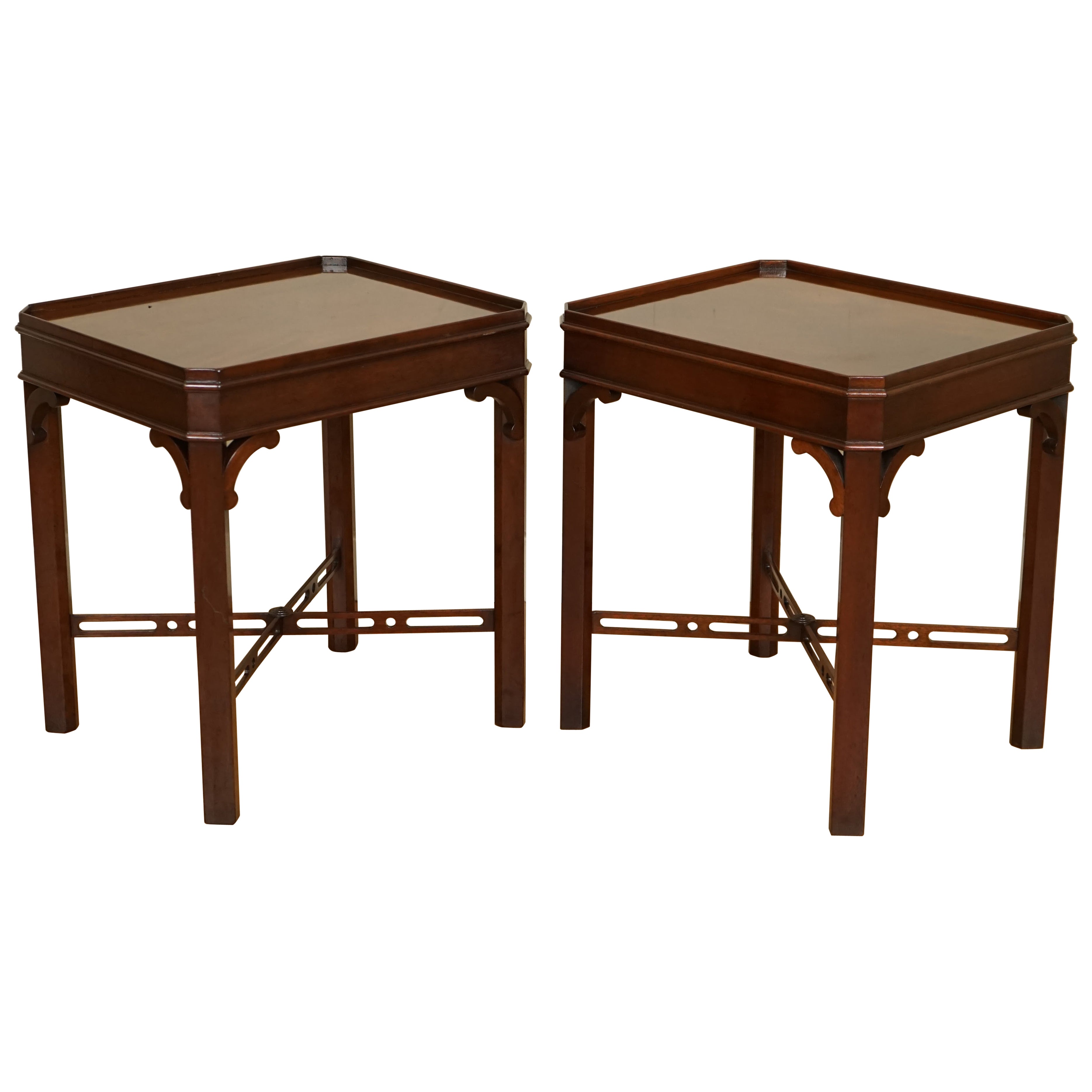 Vintage Pair of Chippendale Style Mahogany Side End Tables Early 20th Century