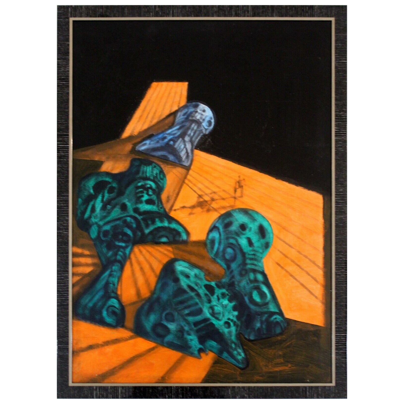 Peinture à l'huile moderne sur panneau encadrée Richard Powers Science Fiction - Paysage - Paysage