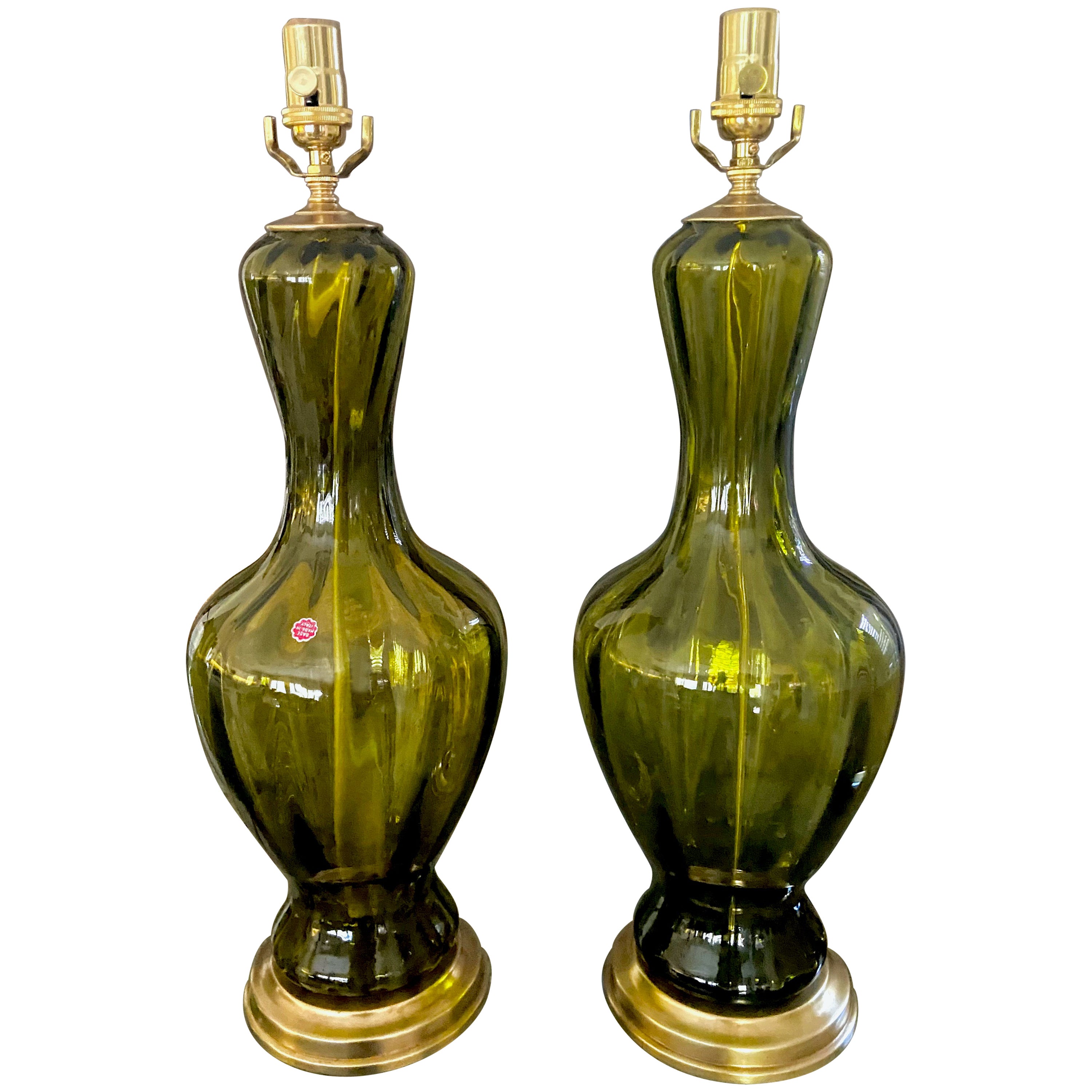 Pair Absinthe Coloured Murano Glass Lamps For Sale