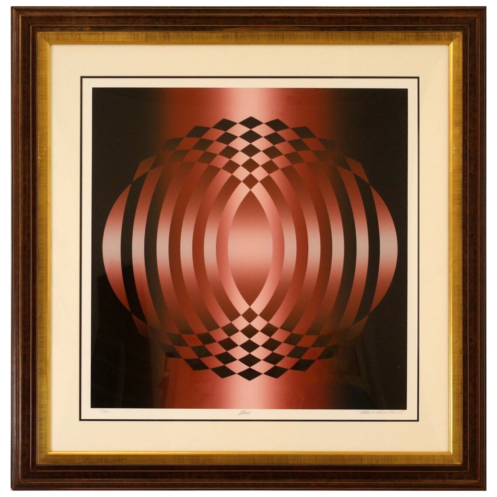 Mid-Century Modern Mark Rowland Red Op Art 'Whim', Signed Lithograph Framed