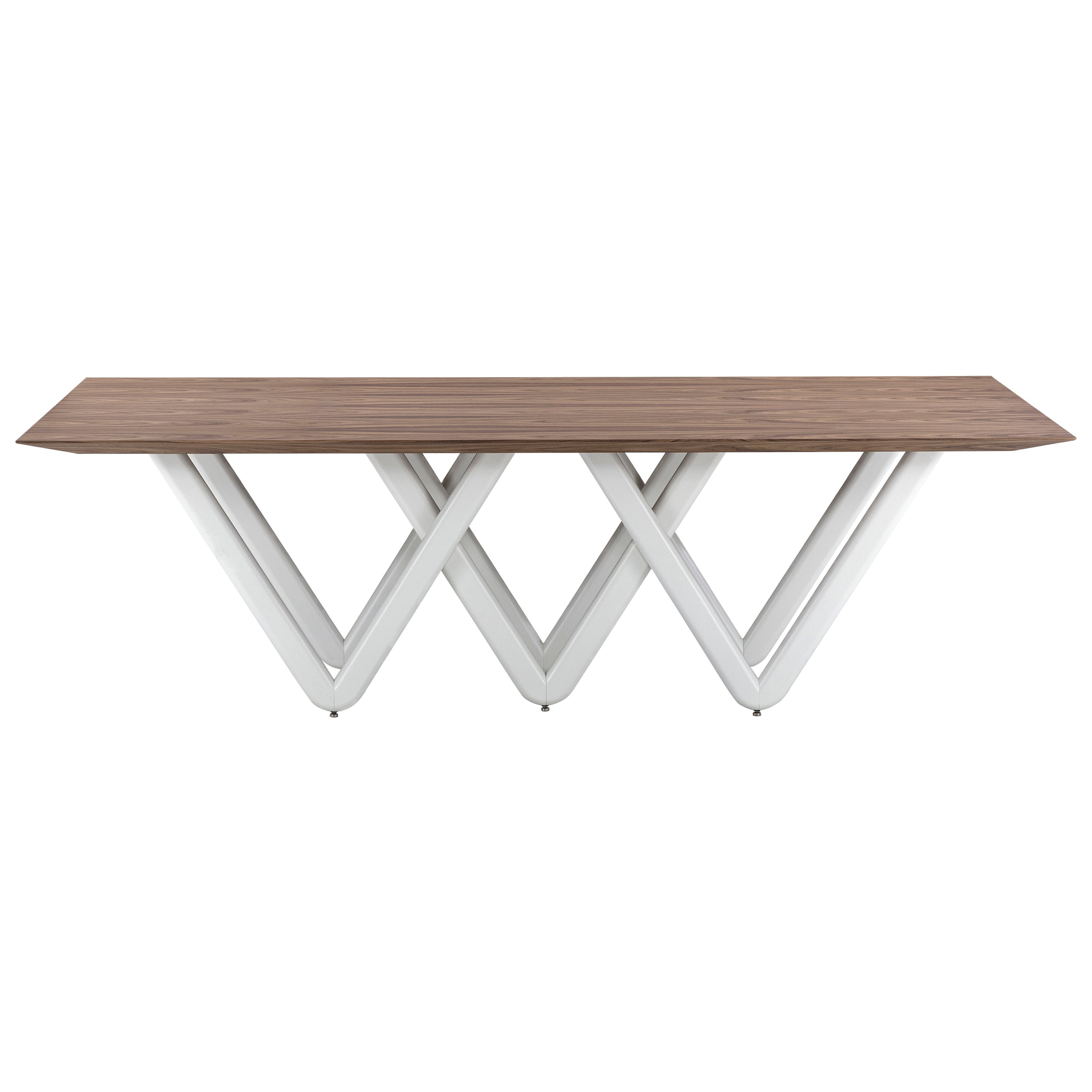 Walnut Veneer Dining Table with White Matte Base and 98-Inch Top, Dablio Line