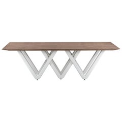 Dablio Dining Table with a Walnut Wood Veneered Table Top and White Base 98''