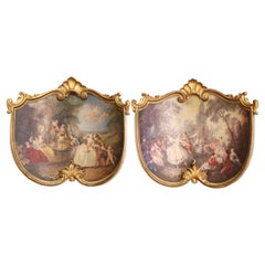 Pair of 19th Century French Carved and Painted Pastoral Scenes Wall Plaques