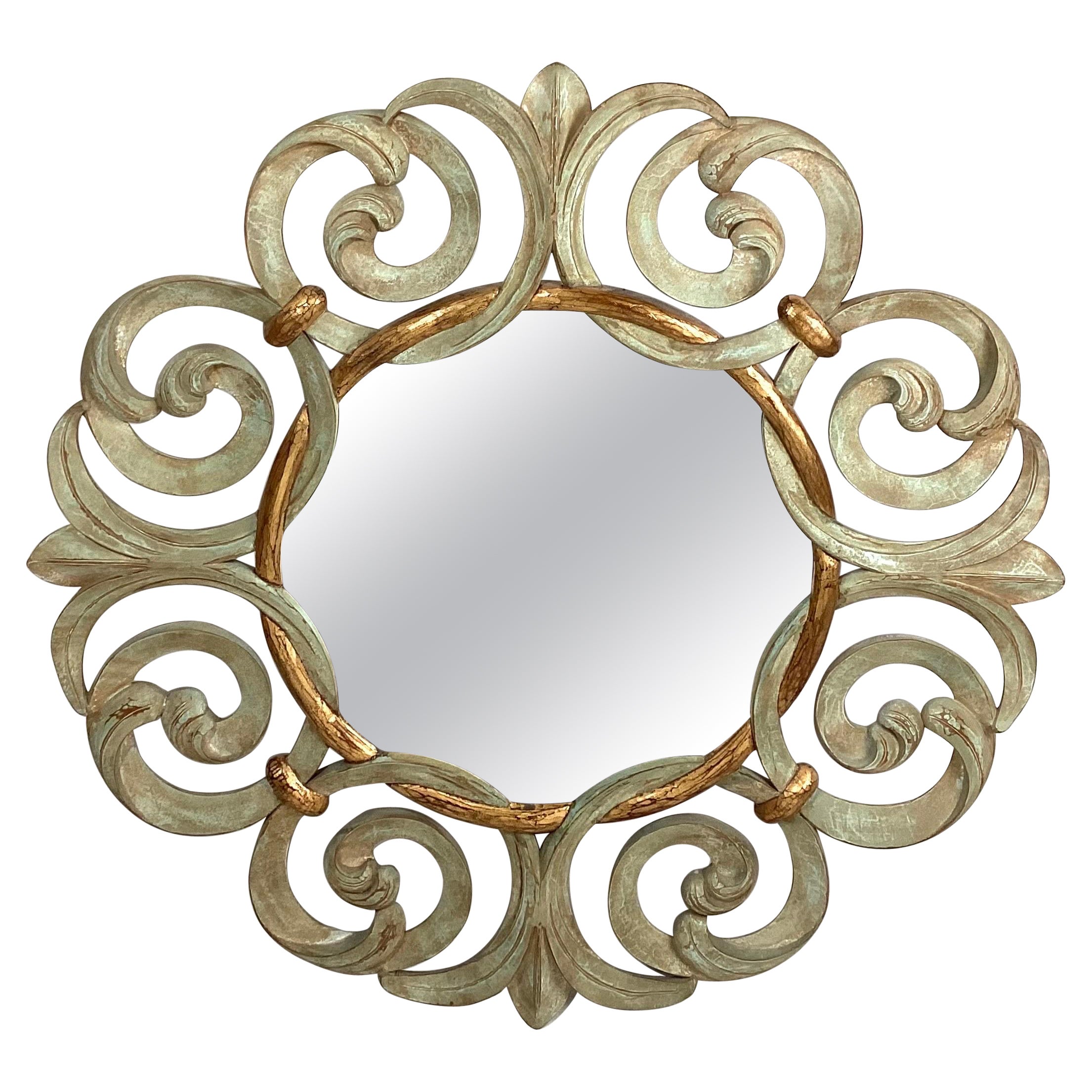 Biedermeier carved and painted parcel gilt mirror at 1stDibs