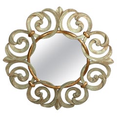 Carved Mid Century Paint and Parcel Gilt Mirror by Harrison & Gil