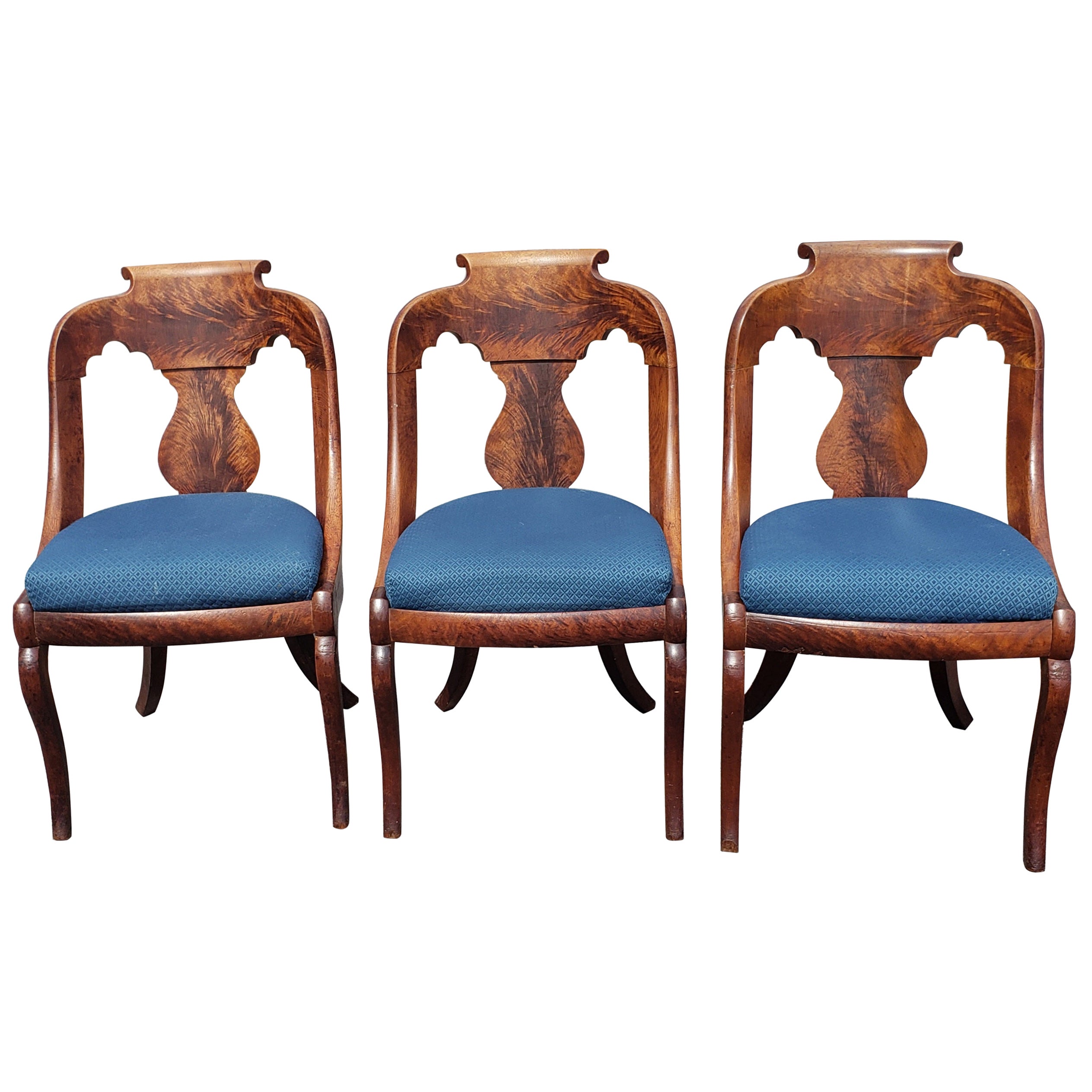 American Empire Boston Mahogany Grandview Chairs, C 1860s Set of 3 For Sale