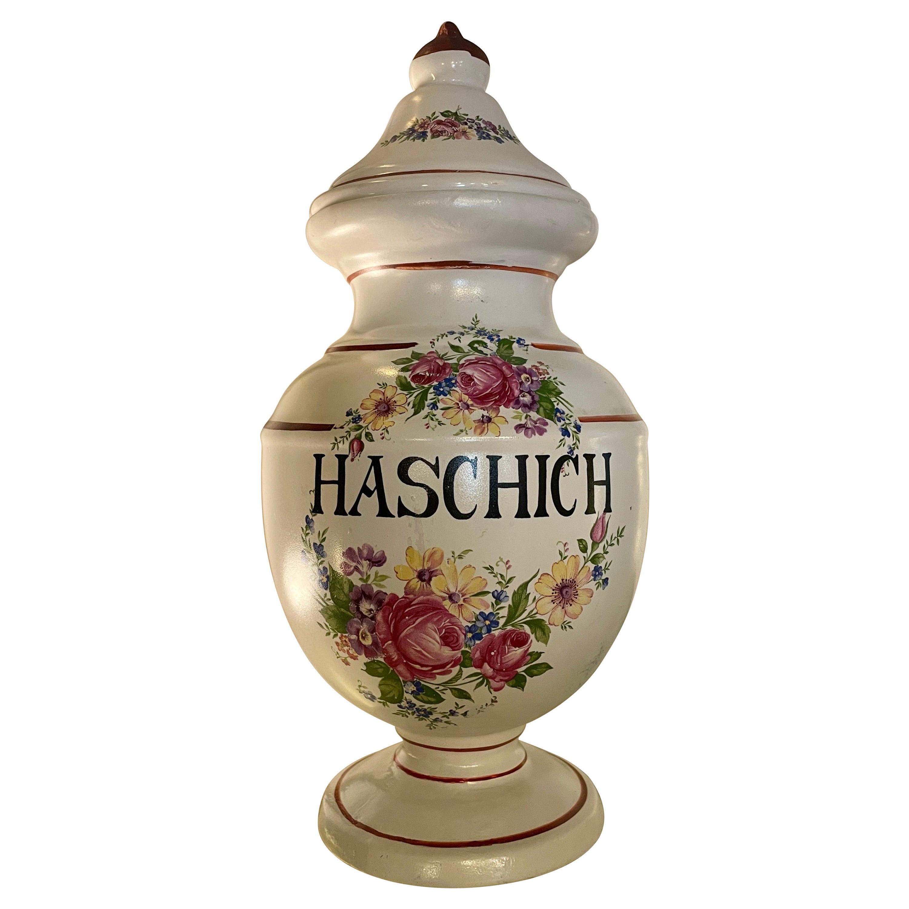 Big French Apothecary Jar Haschich Opium 19th Porcelain Limoges Drug Cocain Tall