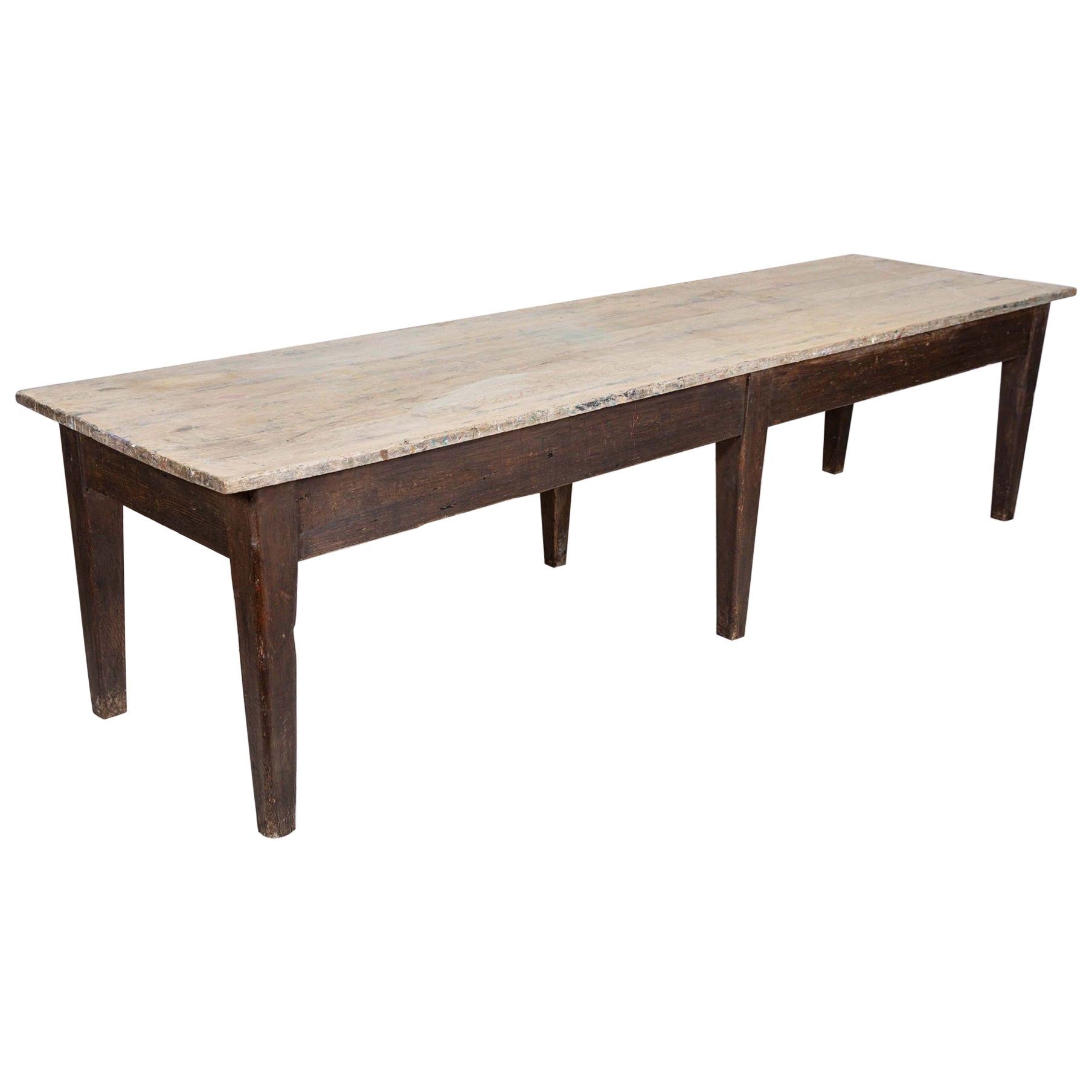 Monumental Scottish Oak Top Refectory Art Table For Sale