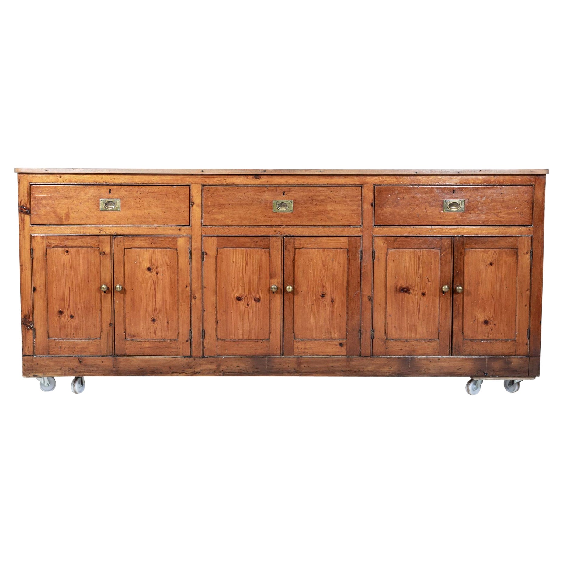 Large 19th C English Country Pine Dresser Base For Sale