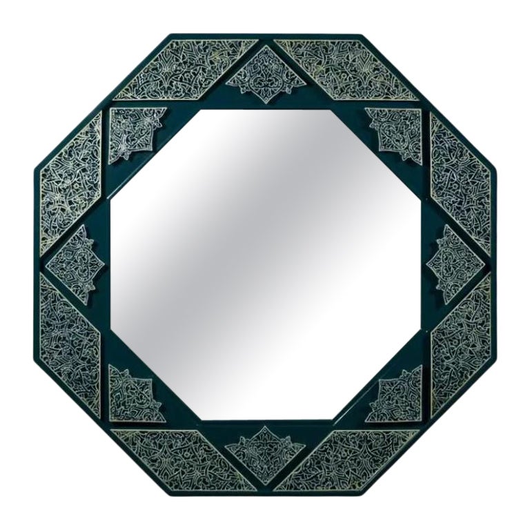 Arabesque Eight Sided Wall Mirror with Hand Painted Leaf & Branch Motifs