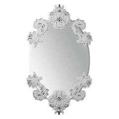 Oval Limited Edition Wall Unframed Mirror with White Porcelain & Silver Lustre