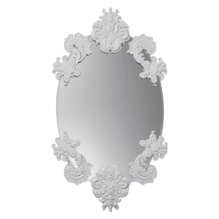 Oval Limited Edition Unframed Wall Mirror with Matte and Glossy White Porcelain For Sale